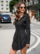 Beautiful short long sleeve black button-down shirt dress
