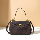 Brown leather handbag with gold hardware, Original Frosted Deerskin Bag for fashion elegance