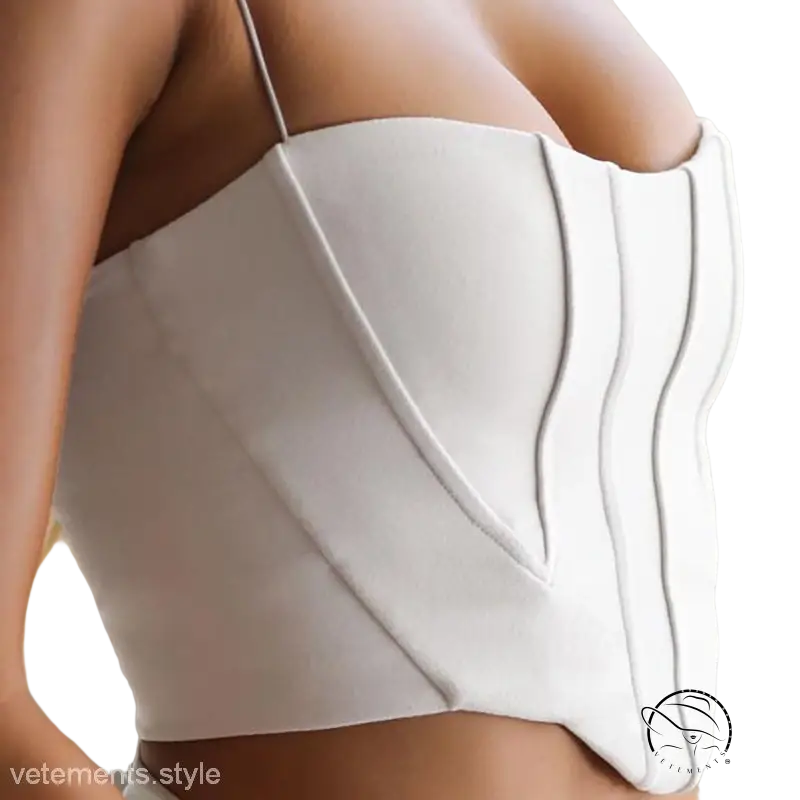 White open chest boning corset top with tight chest boning