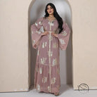 Lavender langry fashion abaya in chiffon with gold leaf pattern