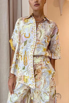 Summer casual printed linen pajama set for women