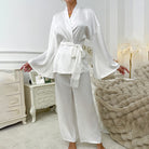 Langry fashion loose white satin robe with wide sleeves and fringed belt