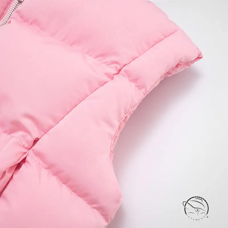 Pink Langry hooded puffer vest in warm cotton padded fashion design