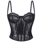 Black lace langry camisole outerwear top bra with floral patterns