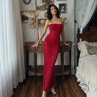 Elegant French high-grade red lace evening gown in langry fashion