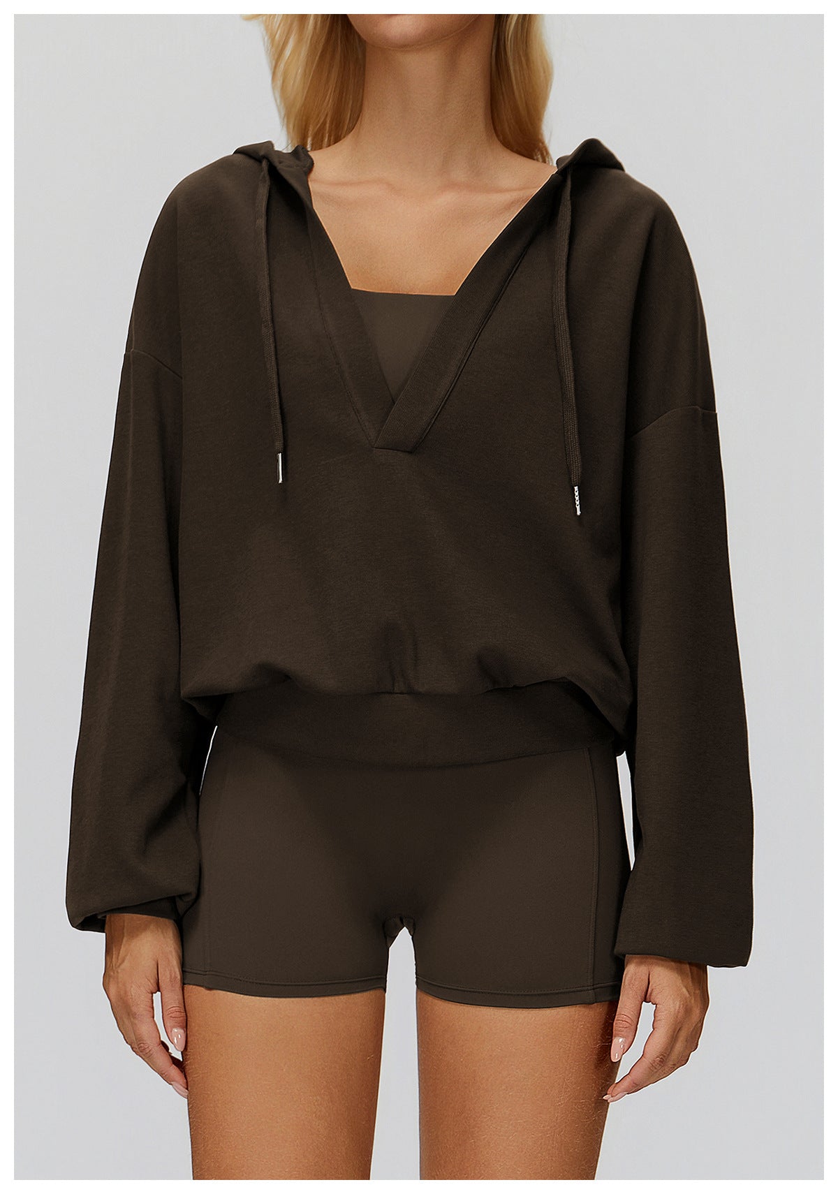 Langry olive green loose comfortable exercise coat hoodie with drawstring pockets