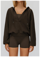 Langry olive green loose comfortable exercise coat hoodie with drawstring pockets