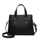 Langry fashion black leather tote bag with silver hardware and adjustable strap