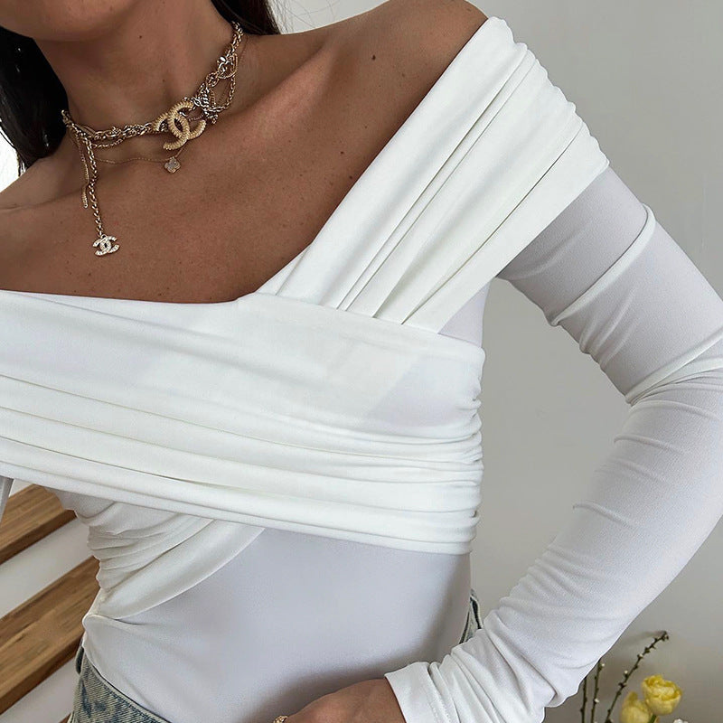 Langry fashion ملابس: elegant jumpsuit with white off-shoulder top and chanel necklace