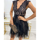 Lace-bodice black tulle dress from Spring Summer collection, perfect for casual fashion wear