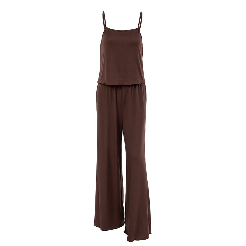 Brown sleeveless wide-leg jumpsuit from Casual Comfortable Knitted Pajamas collection