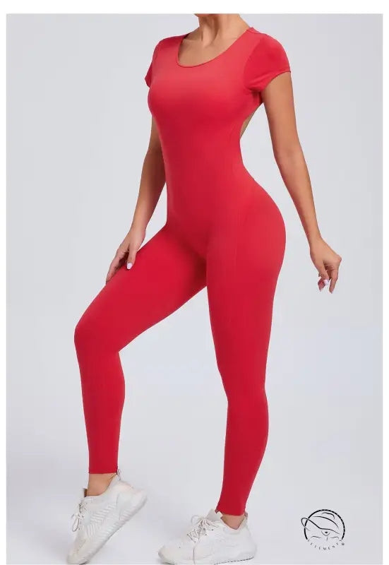 Red langry fashion tight quick-drying yoga bodysuit in form-fitting one-piece design