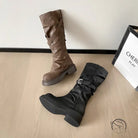 Waste Soil Brown Wrinkle High Tube Pile Long Boots