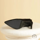 Black suede stiletto bootie in langry fashion over-the-knee style