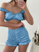 Pleated Satin Comfortable Shorts Cardigan Pajamas Three Piece Sets