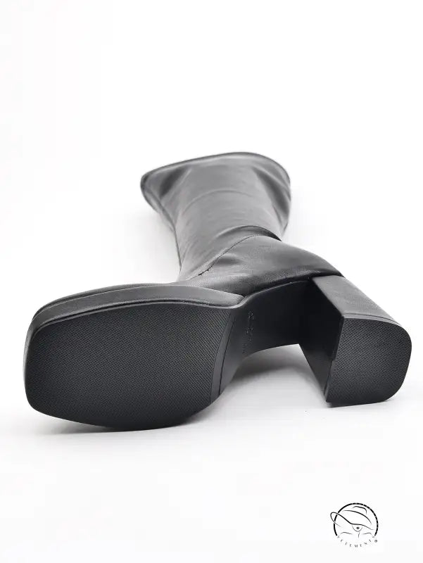 Leather Slimming Chunky Heel Below the Knee Knight Boots