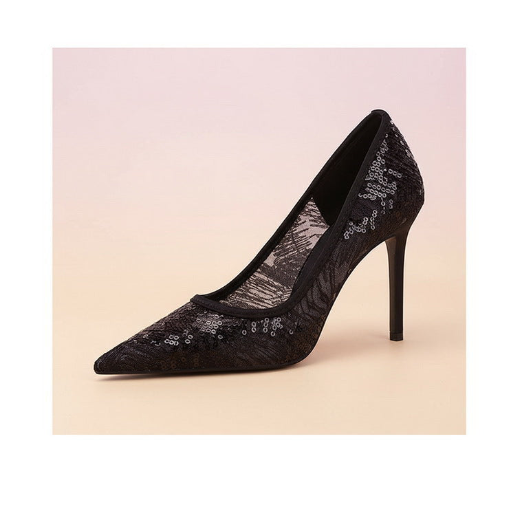 Shallow Mouth Sequin Fashionable Elegant High Heel
