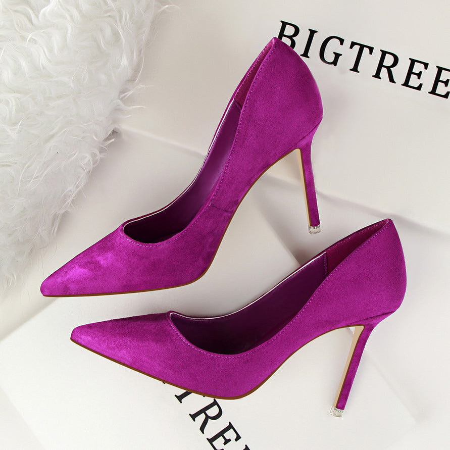 Langry fashion purple satin pointed-toe stiletto high heels for office wear