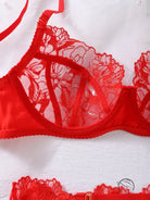 Red lace bra with floral embroidery, steel ring push-up, lingerie lace embroidery