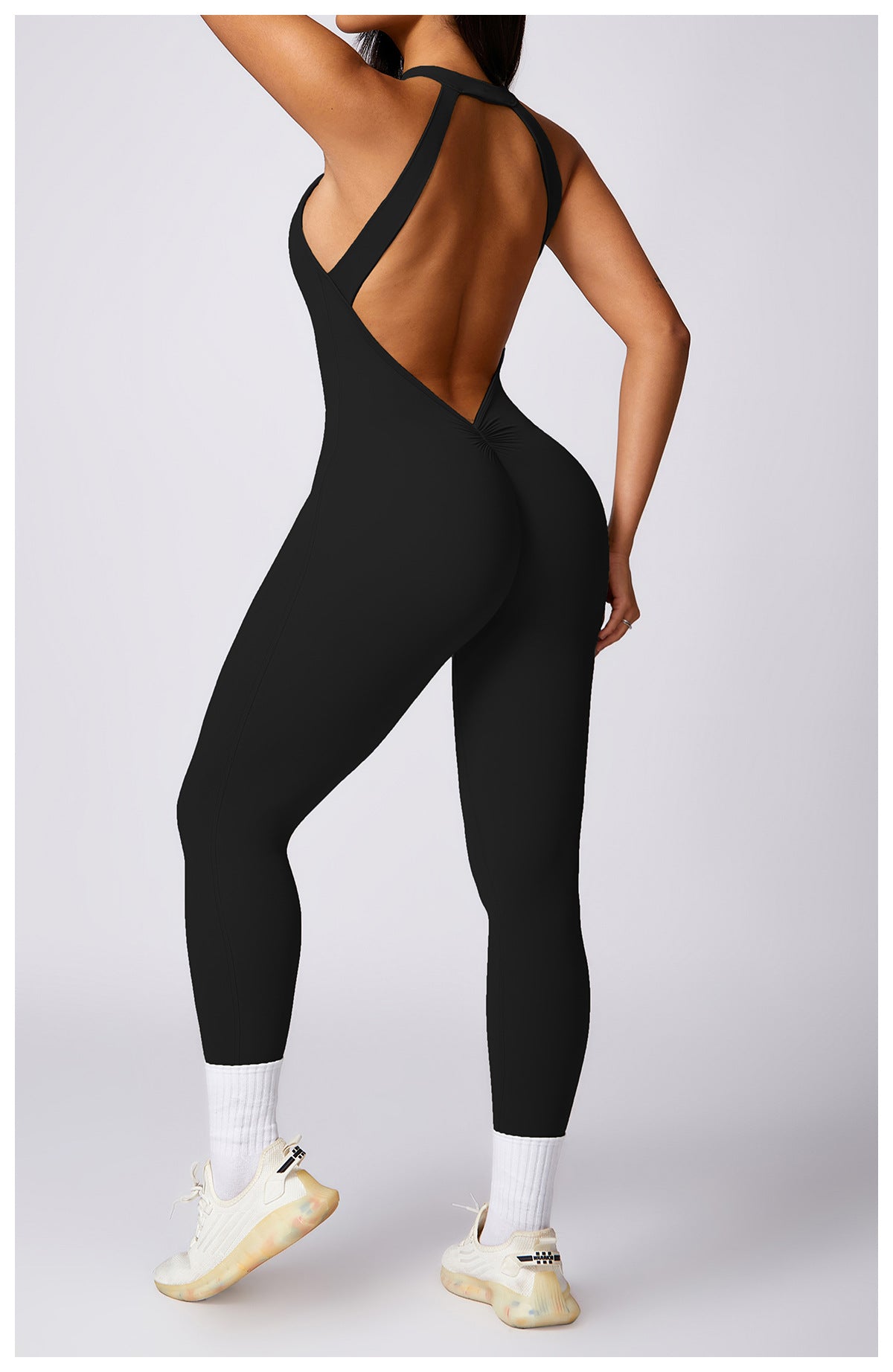 Black langry fashion ملابس: backless racerback yoga jumpsuit