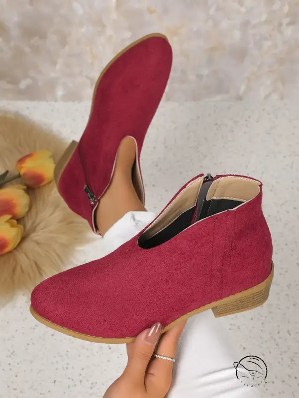 Burgundy suede ankle boots in Winter Cute Boot with free shipping