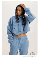 Light blue cropped langry fashion hoodie and sweatpants set