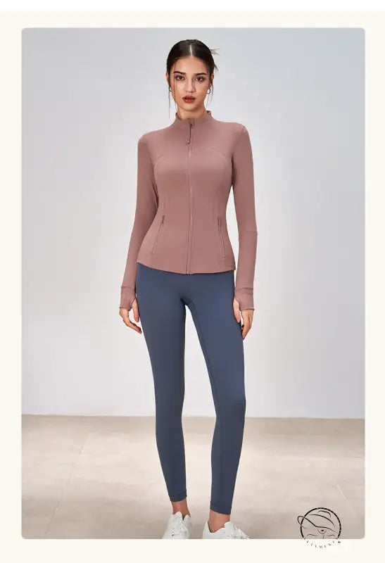Winter Zipped Stand Collar Slim Fit Sports Outdoor Long Sleeve Yoga