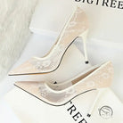 Elegant white lace stiletto pumps in Langry fashion style