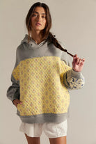 Anthropologie yellow gray oversized quilted hoodie with floral fashion pattern