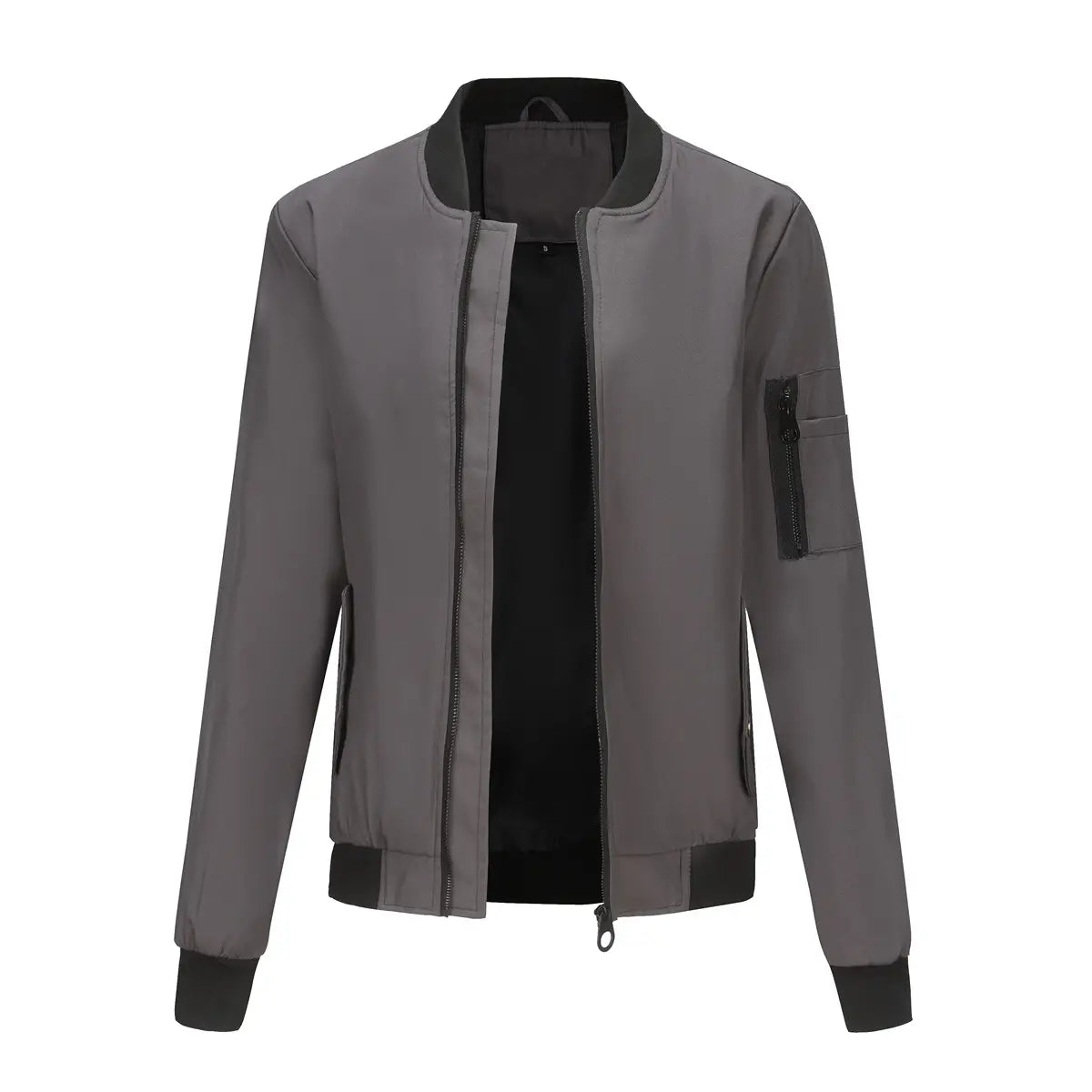 Army Green Casual Varsity Jacket with Pocket and Zipper Closure