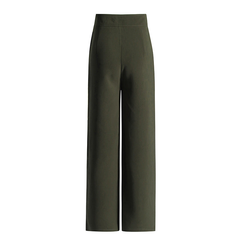 Olive green wide-leg pants from Casual Office Summer V Neck Long Sleeve Tassel Set