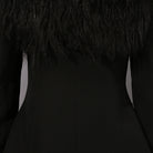 Elegant Langry fashion black fur-trimmed business blazer with high collar