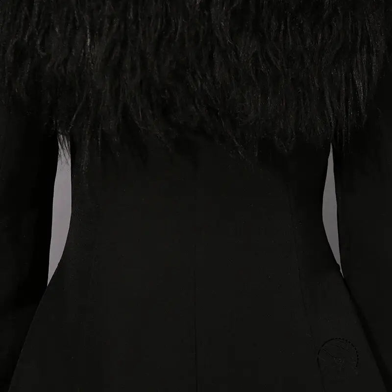 Elegant business blazer: black fur-trimmed langry fashion jacket