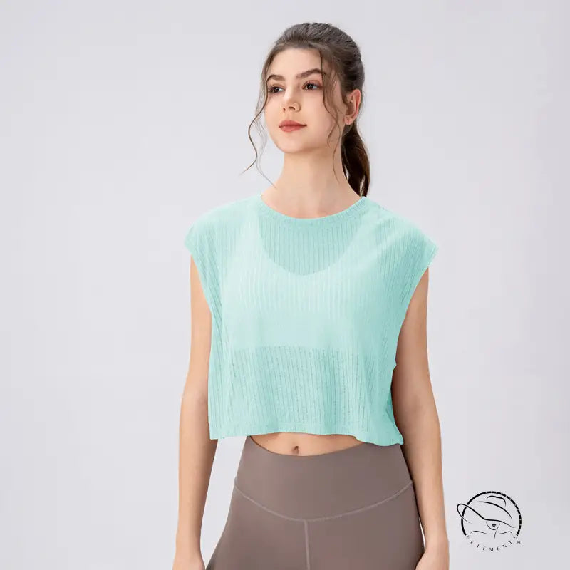 Summer Yoga Blouse Women Hollow out Cutout Breathable Sleeveless Top Short Loose Running Sports Workout