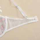 White floral-patterned bra from the Floral Embroidered Chest Bow Sheer Mesh Two Piece Set, perfect for langry fashion and ملابس