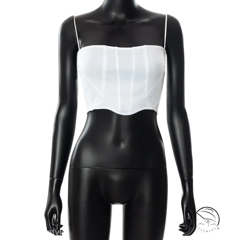White open chest boning corset crop top with tight chest boning
