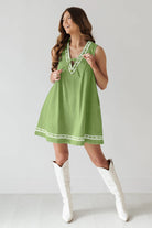 Green embroidered mini dress from Beautiful Embroidered Vest Denim Dress, stylish fashion ملابس