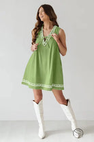 Beautiful embroidered vest denim dress in green