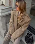 Beige langry fashion oversized wool coat with large lapels