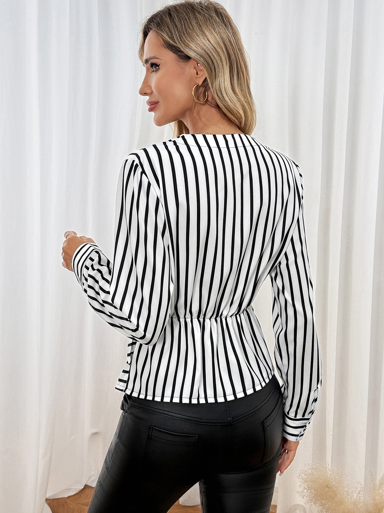 Langry fashion striped v-neck blouse for casual office wear
