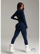 Navy blue langry fashion yoga wear with fur-lined boots