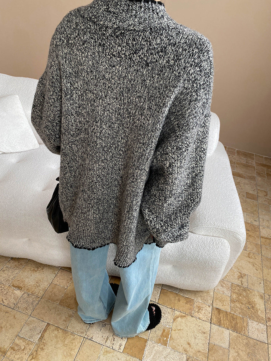 Fashionable Double Pocket Loose Knitted Sweater Coat