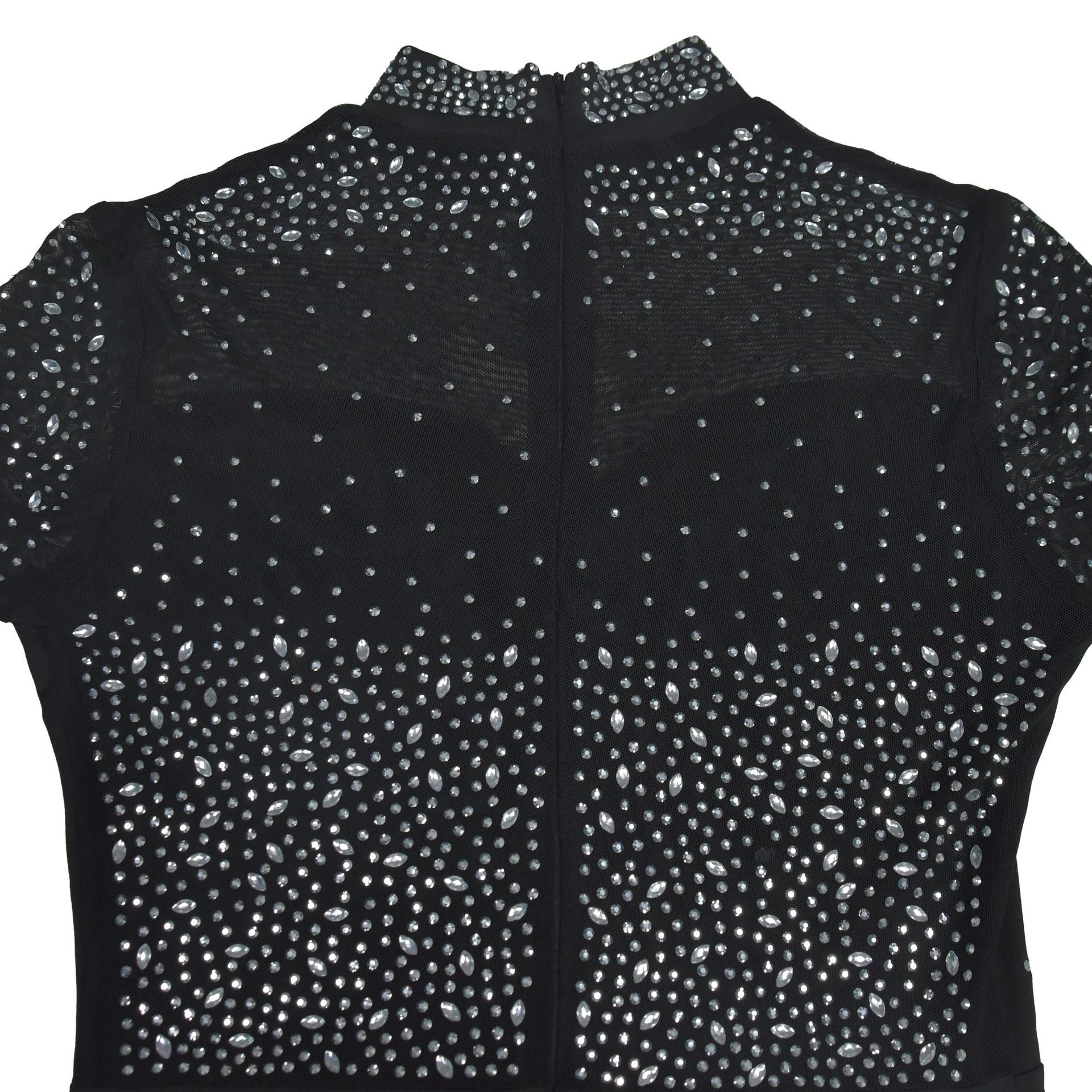 Black mesh top with rhinestones featured on Amazing Split Maxi Dress, a stylish fashion piece