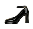 Leather Square Toe Ankle Strap High Heels