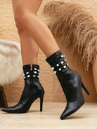 Elegant black stiletto ankle boots with rhinestone straps for fashion and ملابس styles