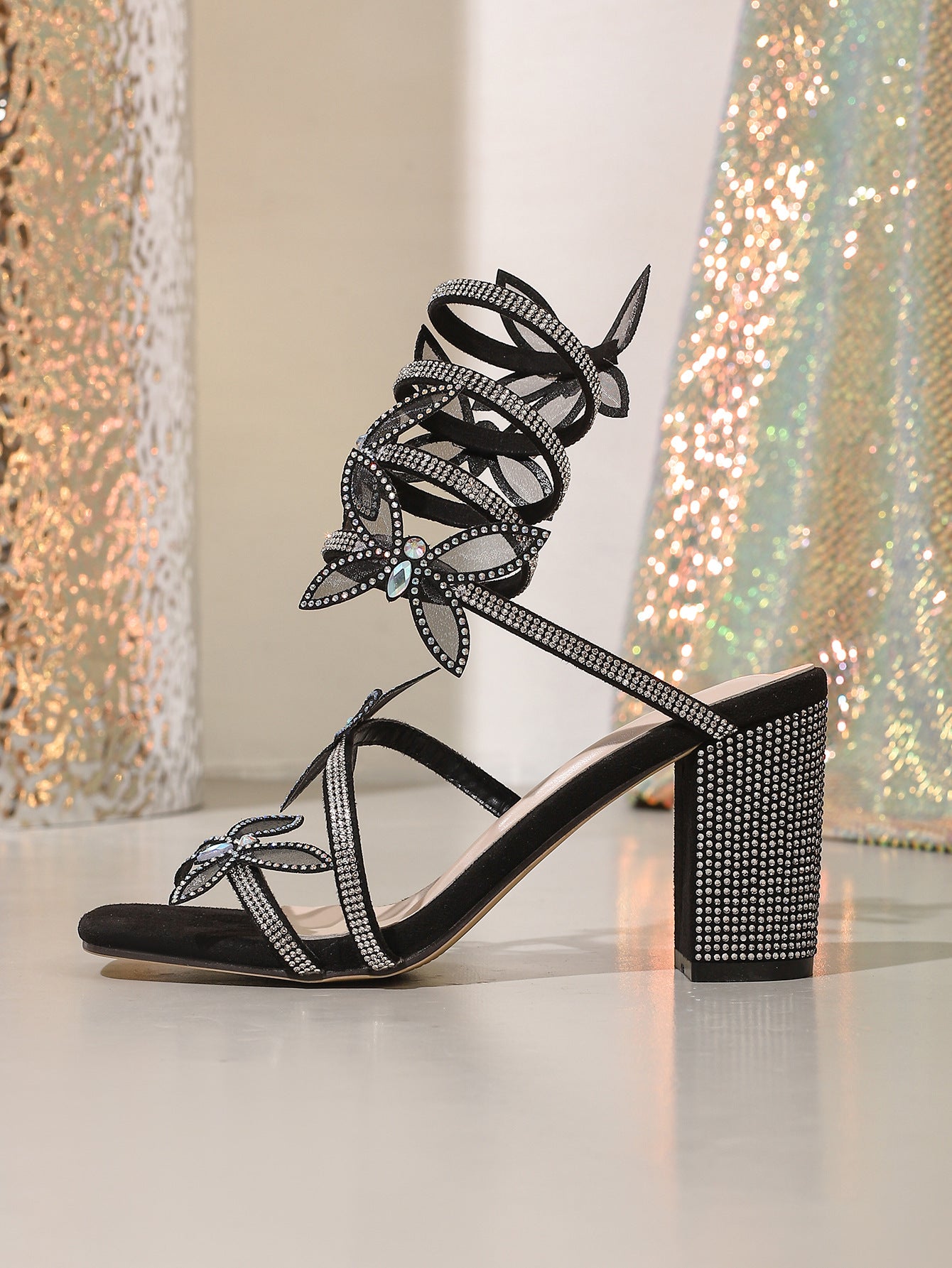 Langry fashion rhinestone bow stiletto heel sandal