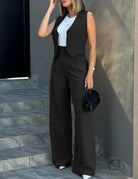 Elegant vest jacket wide leg pants set for women