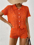 Orange crochet knit shorts set from beautiful beach sets