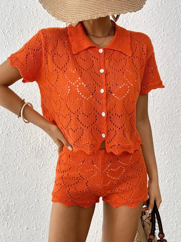 Orange crochet knit shorts set from beautiful beach sets
