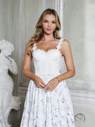 White floral chiffon dress with European French gentle three dimensional camellia straps